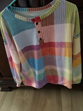 Colorblock Waffle Knit Henley Top - Multicolor